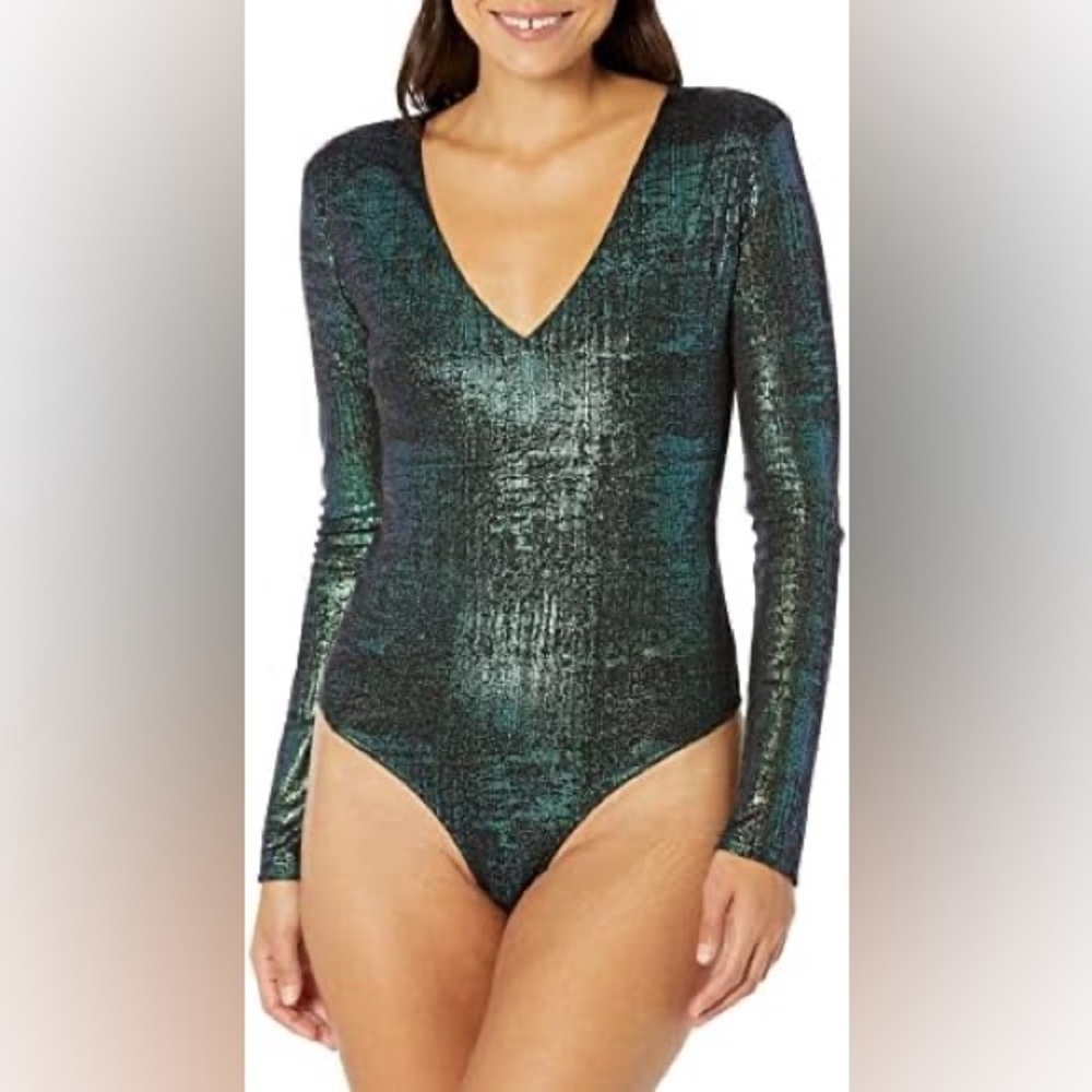 Steve‎ Madden Alani Shimmery Iridescent Bodysuit Teal Mermaidcore Dark Glam